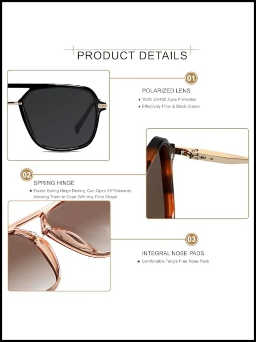 Polarized Retro Aviator Sunglasses UV400 Double Bridge Unisex Square Pilot